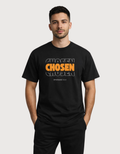 Men’s Christian “Chosen” T‑Shirt featuring bold scripture-inspired typography, premium cotton fabric, and clean studio lighting Black